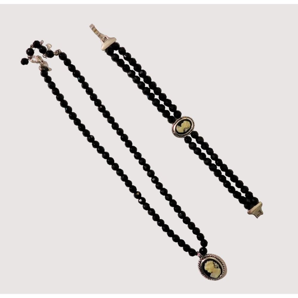 Premier Designs Cameo Black Necklace 17" Bracelet 7.25"